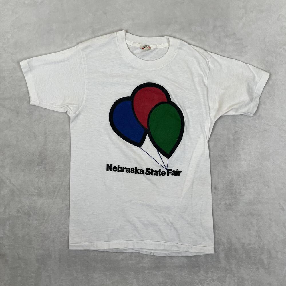 Vintage Nebraska State Fair T-Shirt Size S/M White Balloons Screen Stars USA
